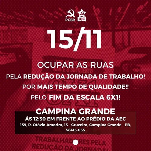 Campina Grande - PB
Em frente ao prédio da A&C Cruzeiro. Dia 15 de Novembro às 12h30.